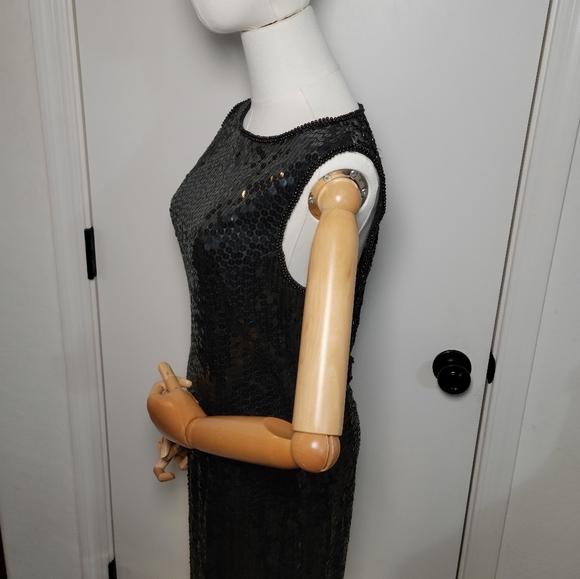 Vintage Nite Line Black Sequin Beaded Dress Size 8 Y2K Glam Cocktail Dress - Picture 5 of 9